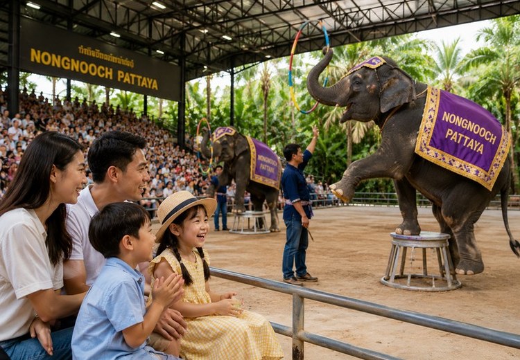 anh nong nooch tropical garden hoac show voi o pattaya tre em dang xem bieu dien va cuoi vui