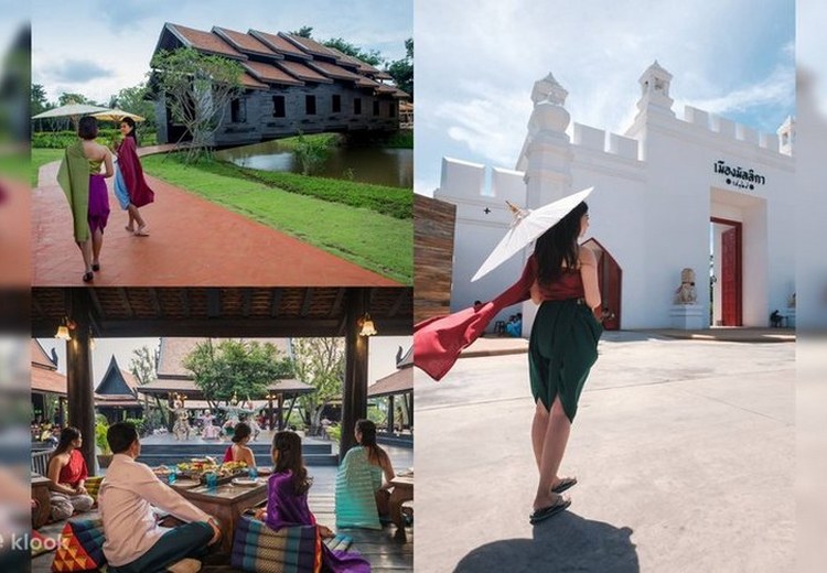 Gia đình nhiều thế hệ tham quan khu vực cầu sông Kwai bên bờ sông