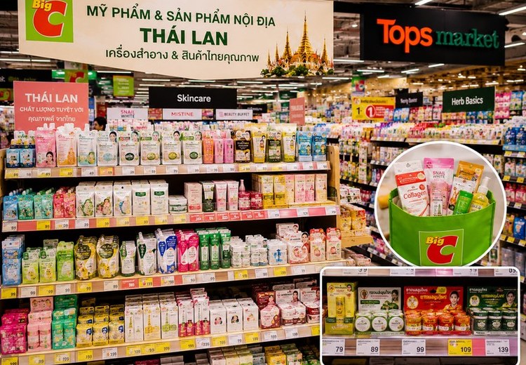Quầy hàng mỹ phẩm và sản phẩm nội địa Thái tại Big C hoặc Tops Market